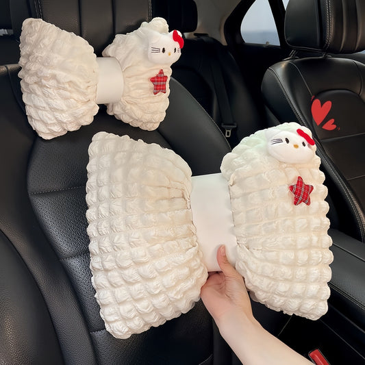 Cute Kitty Car Neck & Lumbar Support Pillow Set, Adorable Comfort Kitty Car Decor