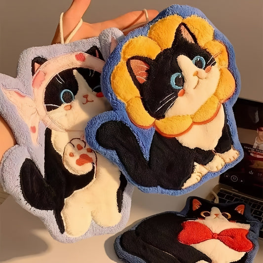 Kitten Hanging Hand Towel, Cute Cat Kitchen & Bathroom Towel for Kids