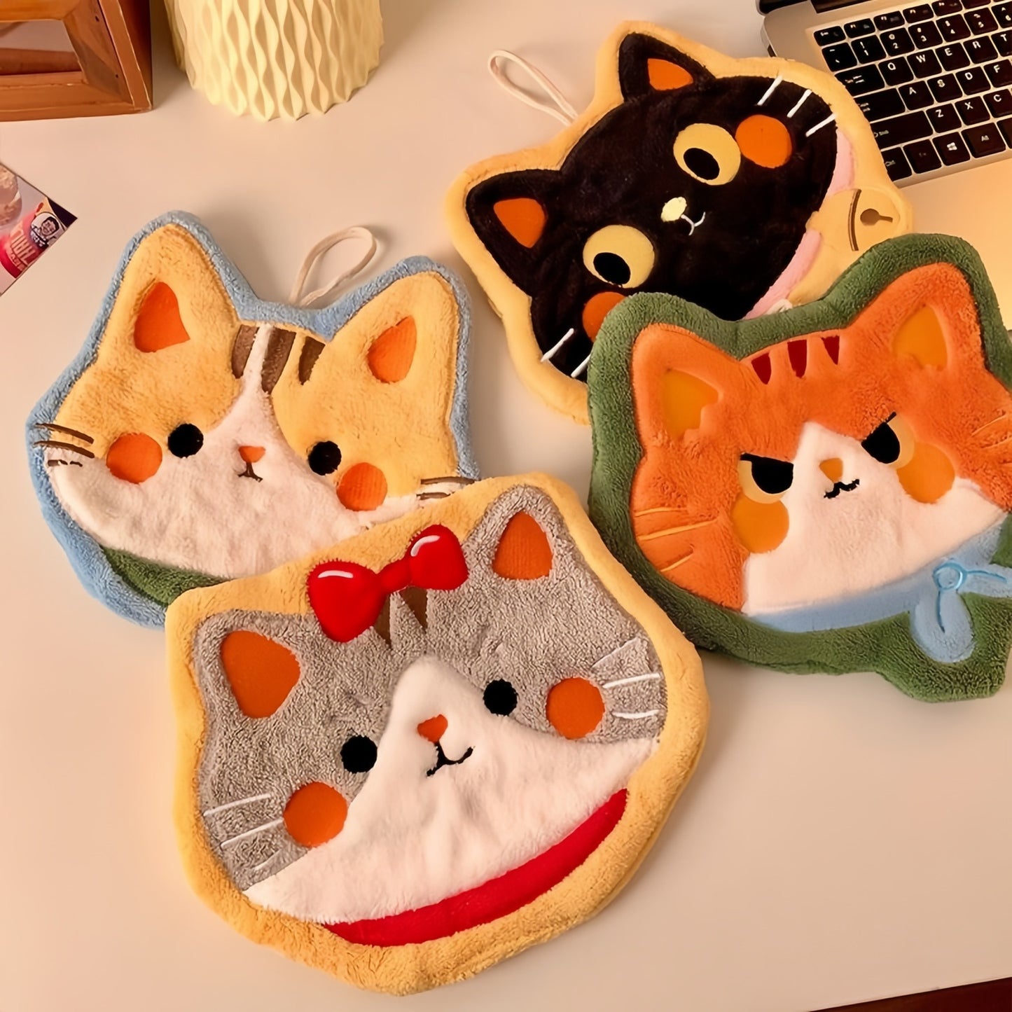 Cute Kitten Hanging Hand Towel, Cat Kitchen & Bathroom Decor Towel