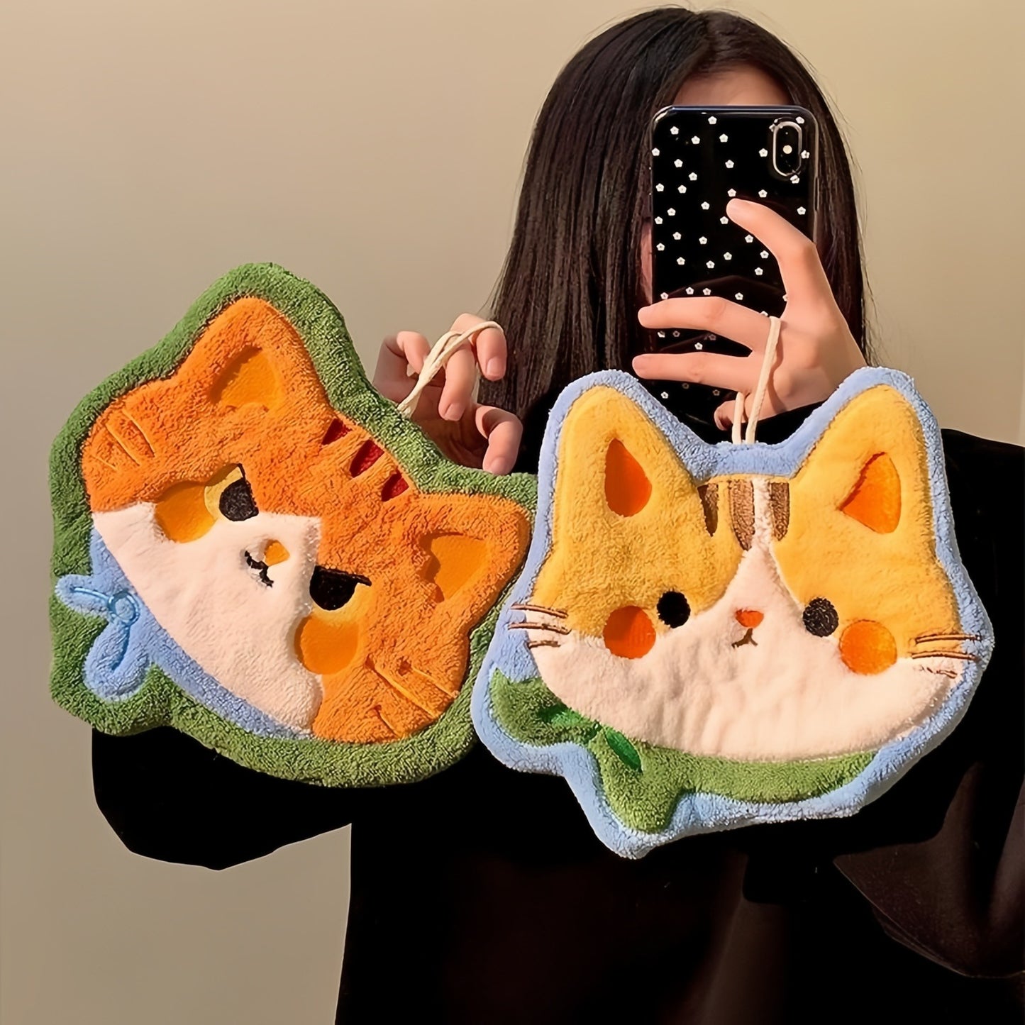 Cute Kitten Hanging Hand Towel, Cat Kitchen & Bathroom Decor Towel