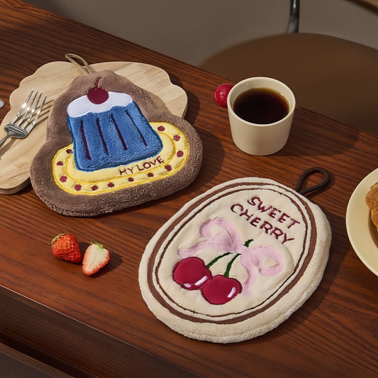 Cherry Birthday Cake Hand Towel, Sweet Decorative Towels for Bathroom & Kitchen
