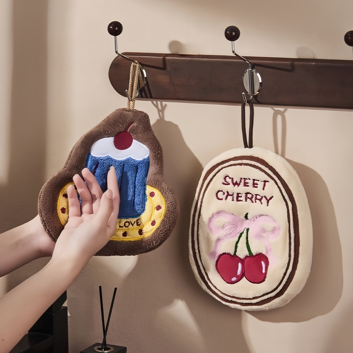 Cherry Birthday Cake Hand Towel, Sweet Decorative Towels for Bathroom & Kitchen