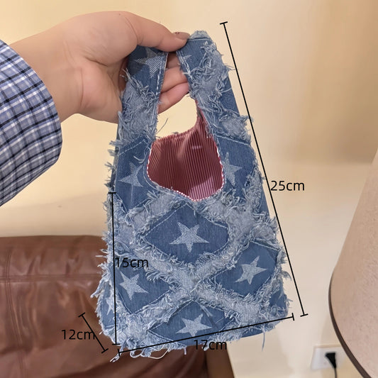 Casual Denim Handbag, Vintage Denim Star Hand Bag