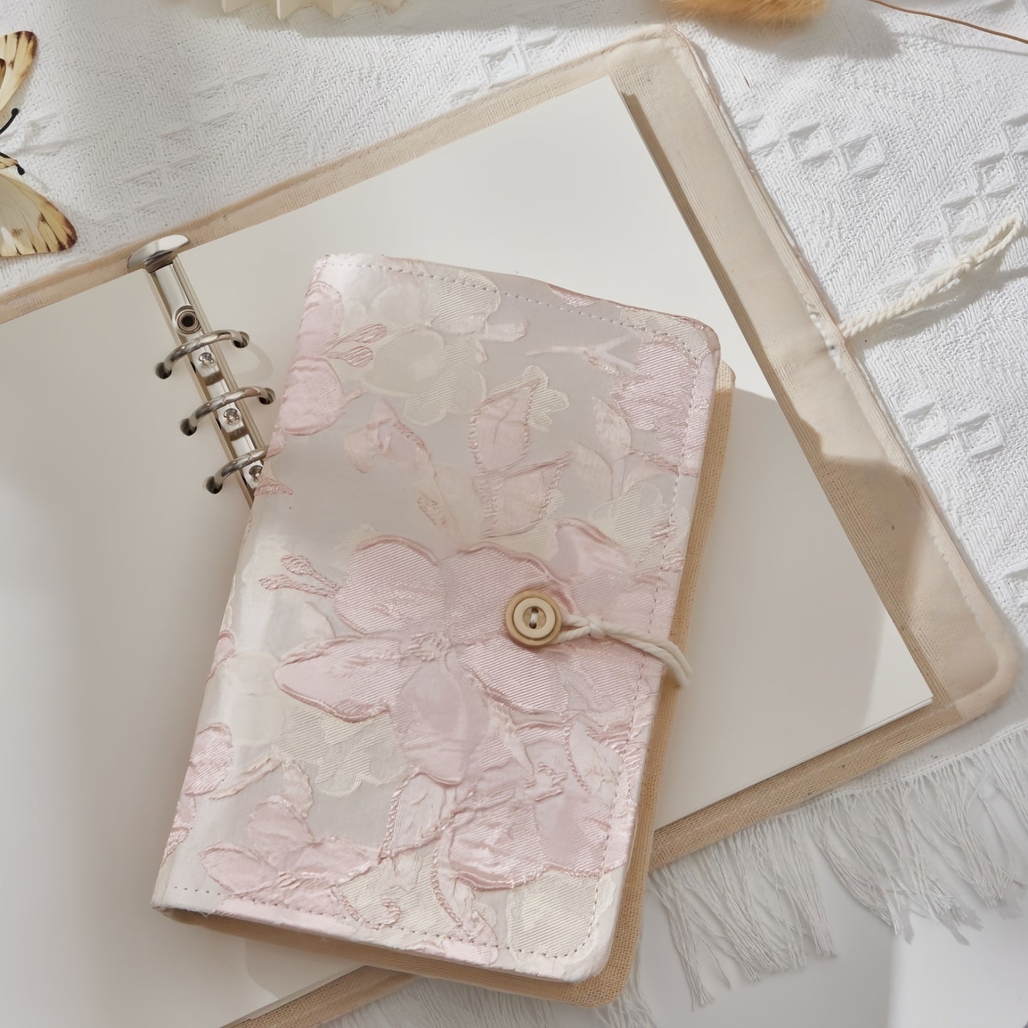 Floral & Butterfly Journal Binder, 6-Ring Refillable Aesthetic Notebook with 90 Pages