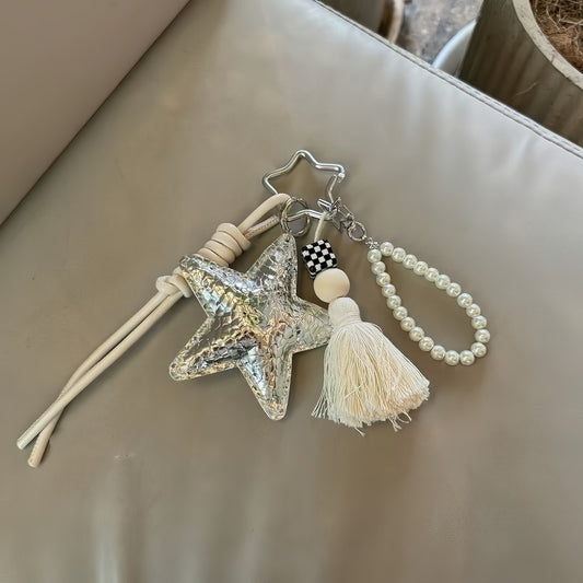 Leather Star Keychain, Cute Minimalist Charm for Bags & Keys