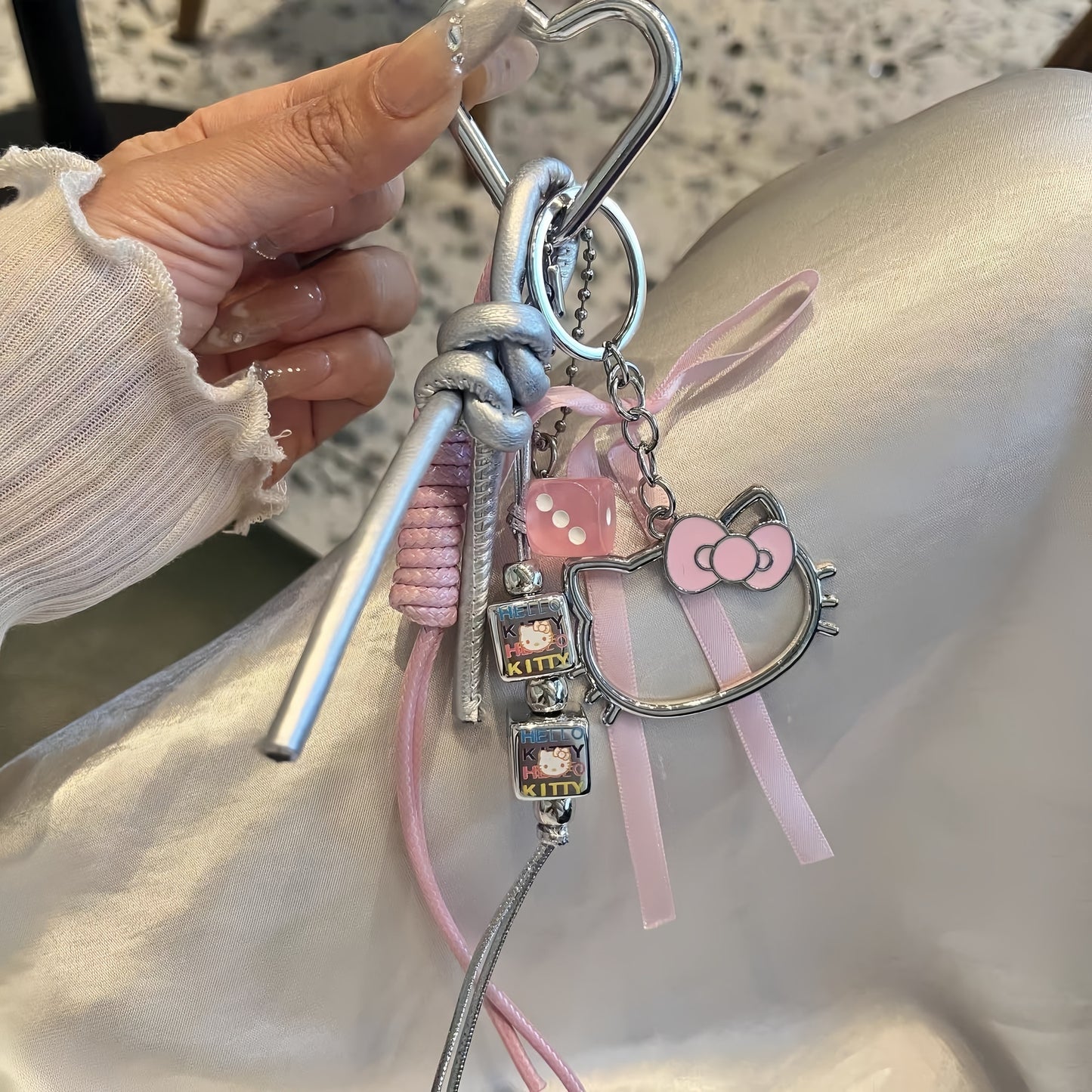 Kitty Dice Keychain, Cute Cat Charm for Bags & Keys