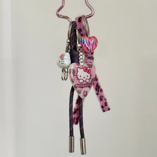 Pink Leopard Keychain – Cute Furry Charm for Bags & Keys