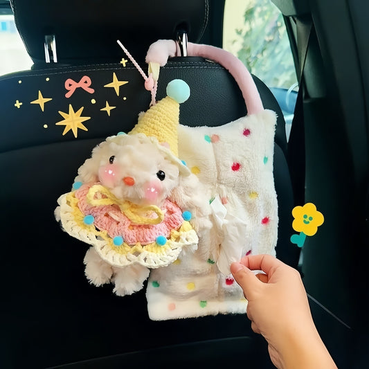 Cute Bunny Car Tissue Hanging Bag, Adorable Plush Tissue Holder for Home or Car Decor