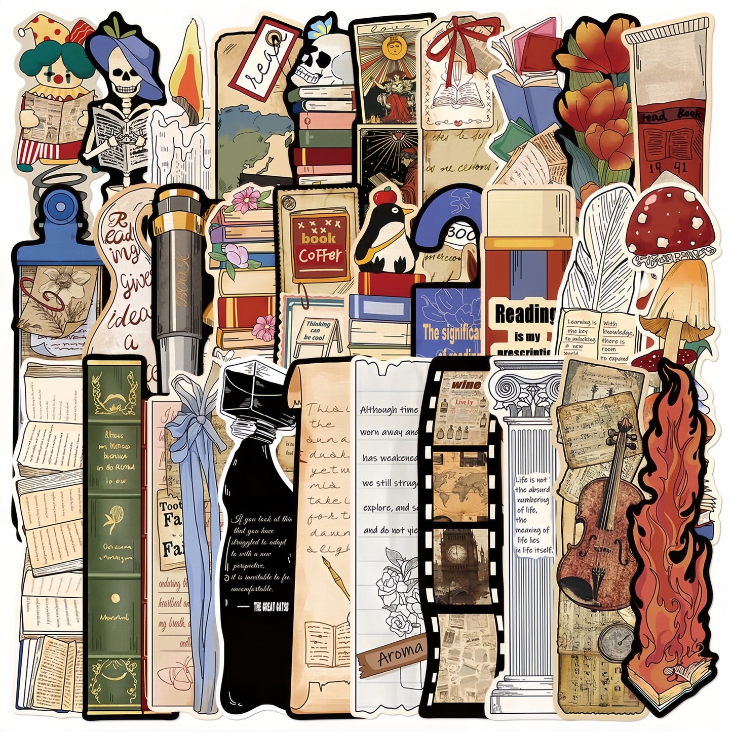 Vintage Reading Bookmarks, Aesthetic Retro 30 Bookmarks for Book Lovers