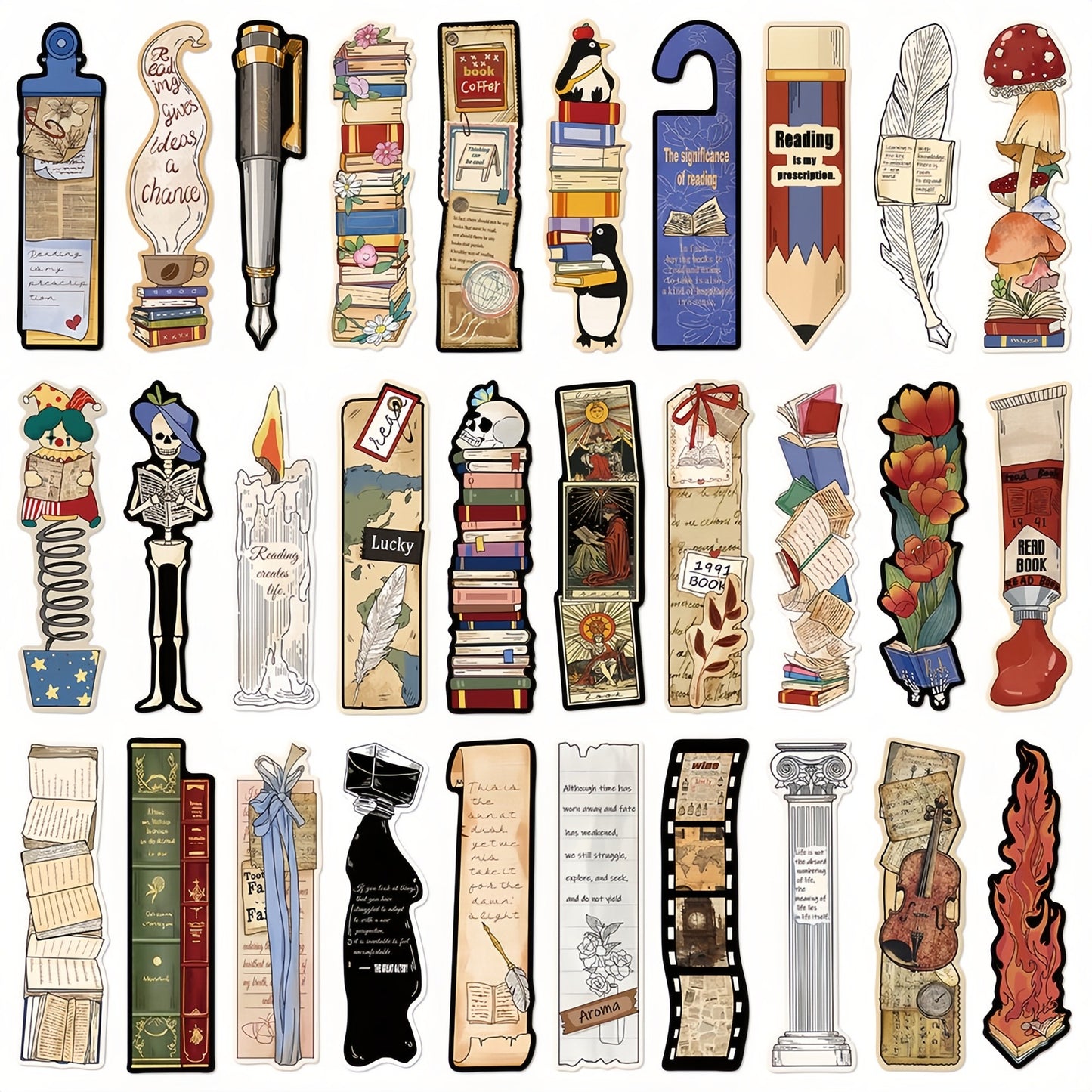 Vintage Reading Bookmarks, Aesthetic Retro 30 Bookmarks for Book Lovers