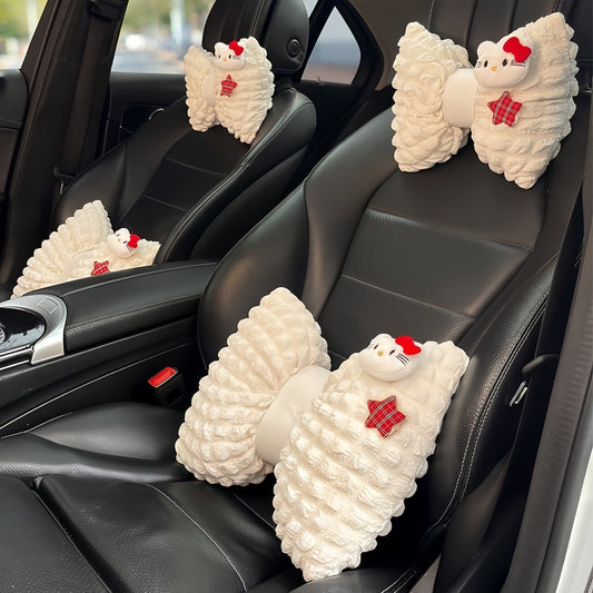 Cute Kitty Car Neck & Lumbar Support Pillow Set, Adorable Comfort Kitty Car Decor