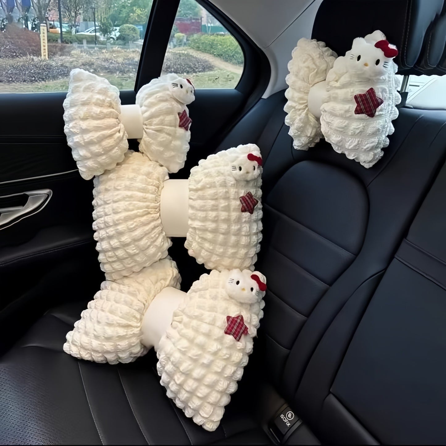 Cute Kitty Car Neck & Lumbar Support Pillow Set, Adorable Comfort Kitty Car Decor