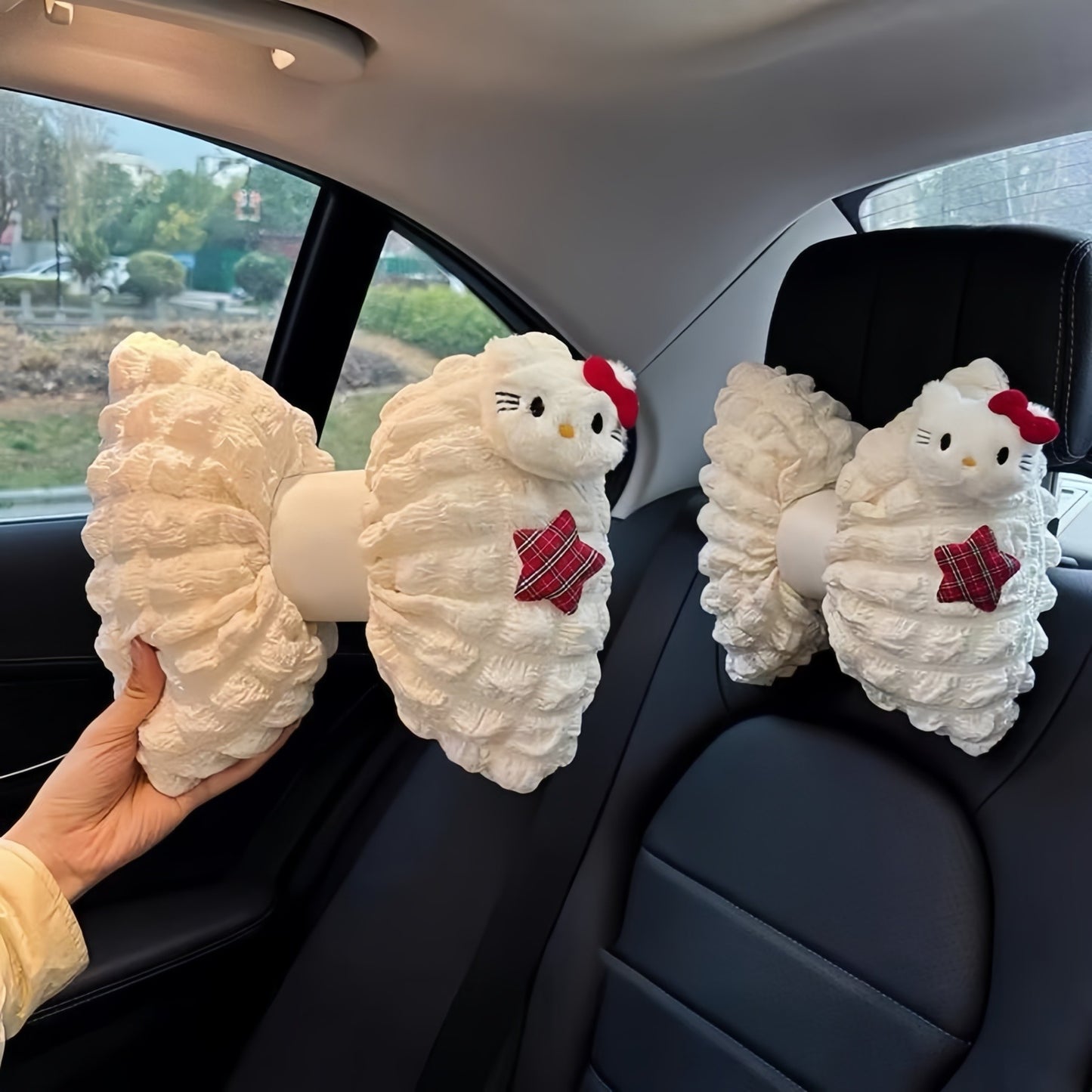 Cute Kitty Car Neck & Lumbar Support Pillow Set, Adorable Comfort Kitty Car Decor