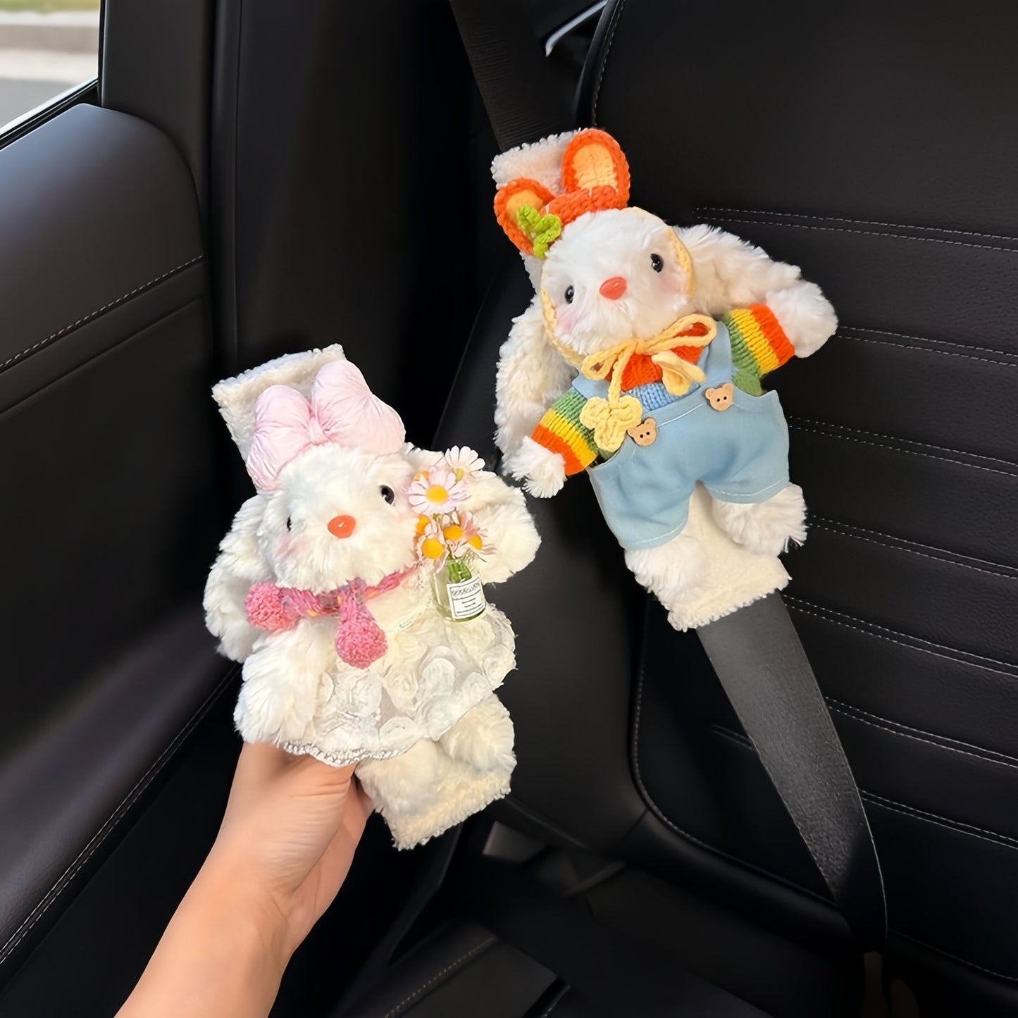 Cute Bunny Car Seatbelt Cover, Soft Plush Shoulder Pad Cozy & Adorable Car Decor
