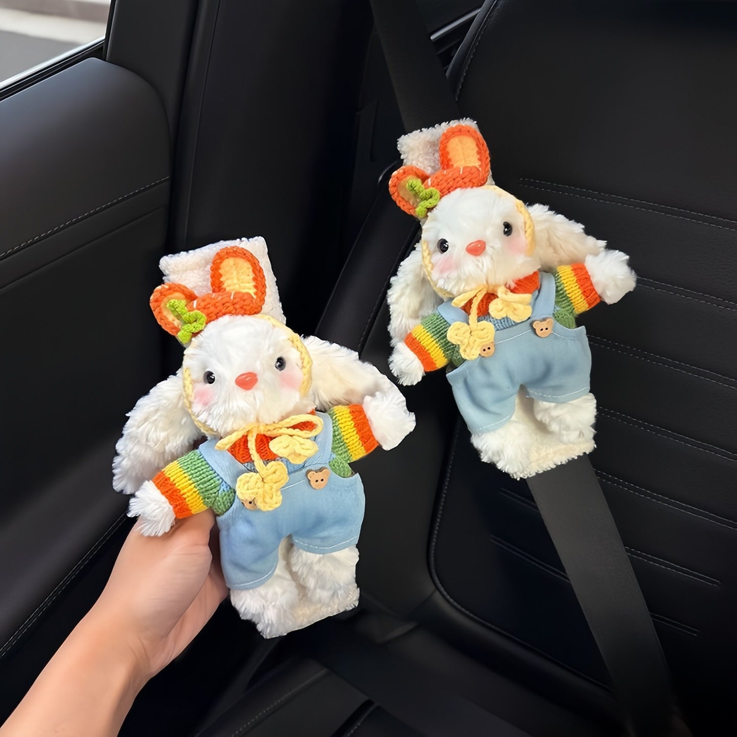 Cute Bunny Car Seatbelt Cover, Soft Plush Shoulder Pad Cozy & Adorable Car Decor