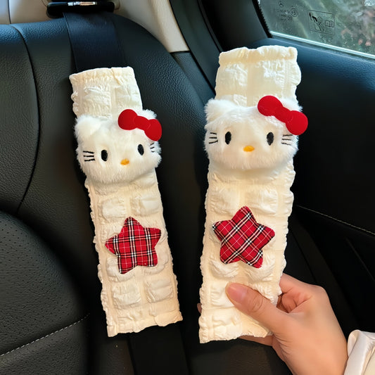 Cute Kitty Car Seatbelt Cover, Soft Plush Shoulder Pad for Cozy & Adorable Car Decor