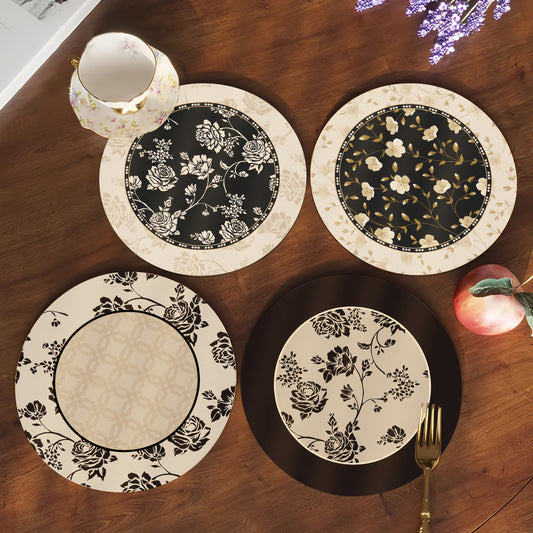 Vintage Floral Coasters, Elegant Retro Table Mat Set for Home Décor & Table Protection