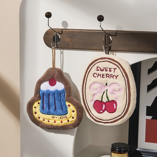 Cherry Birthday Cake Hand Towel, Sweet Decorative Towels for Bathroom & Kitchen