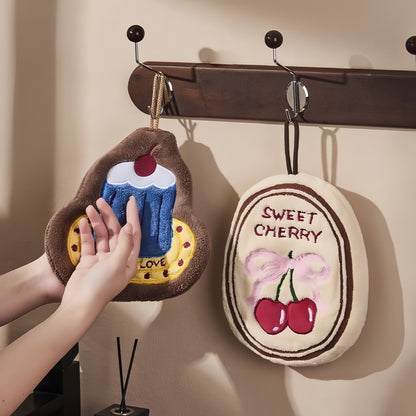 Cherry Birthday Cake Hand Towel, Sweet Decorative Towels for Bathroom & Kitchen