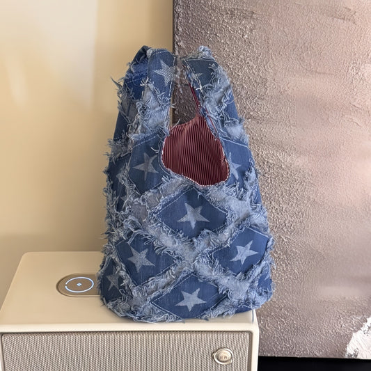 Casual Denim Handbag, Vintage Denim Star Hand Bag