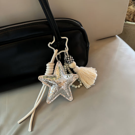 Leather Star Keychain, Cute Minimalist Charm for Bags & Keys