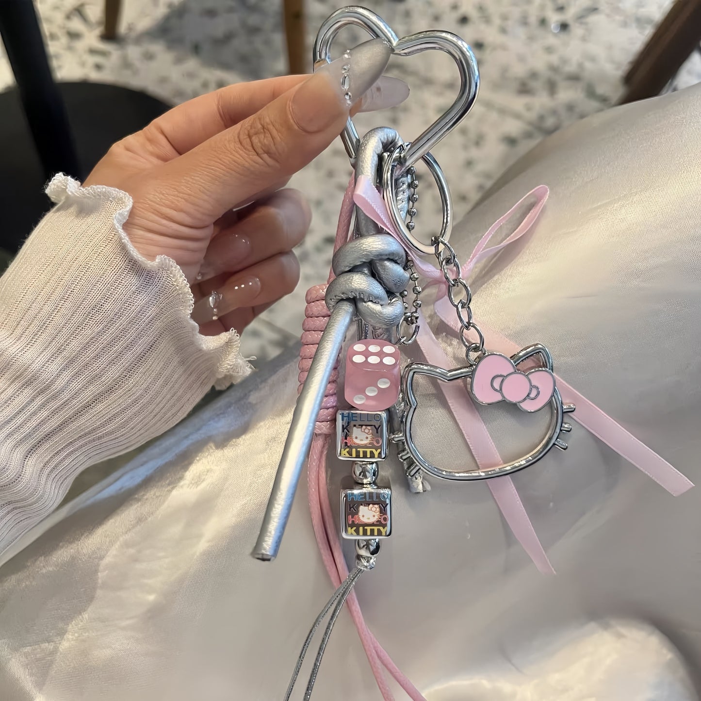 Kitty Dice Keychain, Cute Cat Charm for Bags & Keys