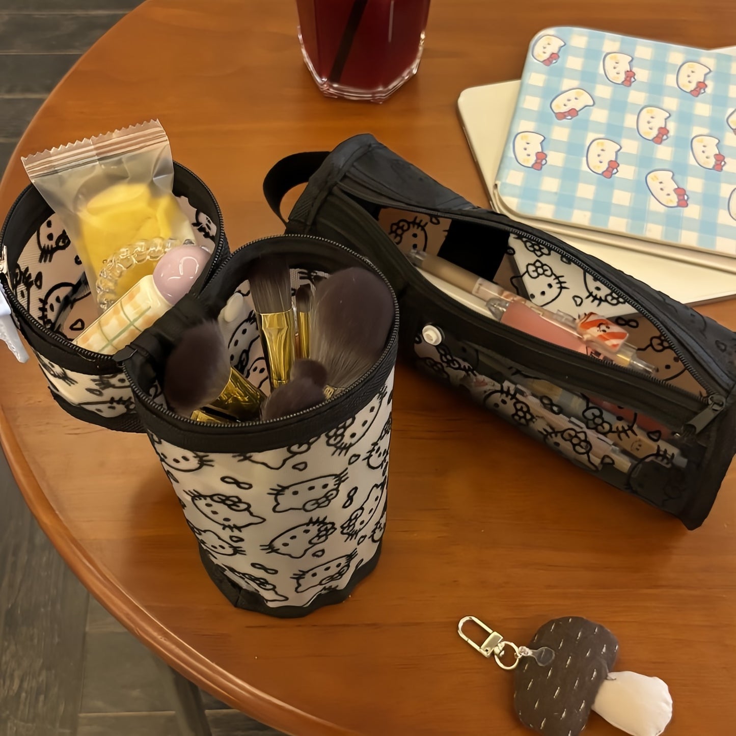 Kitty Makeup Bucket Bag, Cute Cosmetic Organizer Travel Vanity Bag
