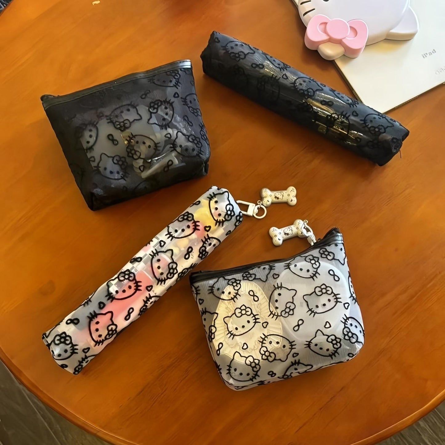 Kitty Portable Makeup Bag, Slim Travel Cosmetic Makeup Organizer
