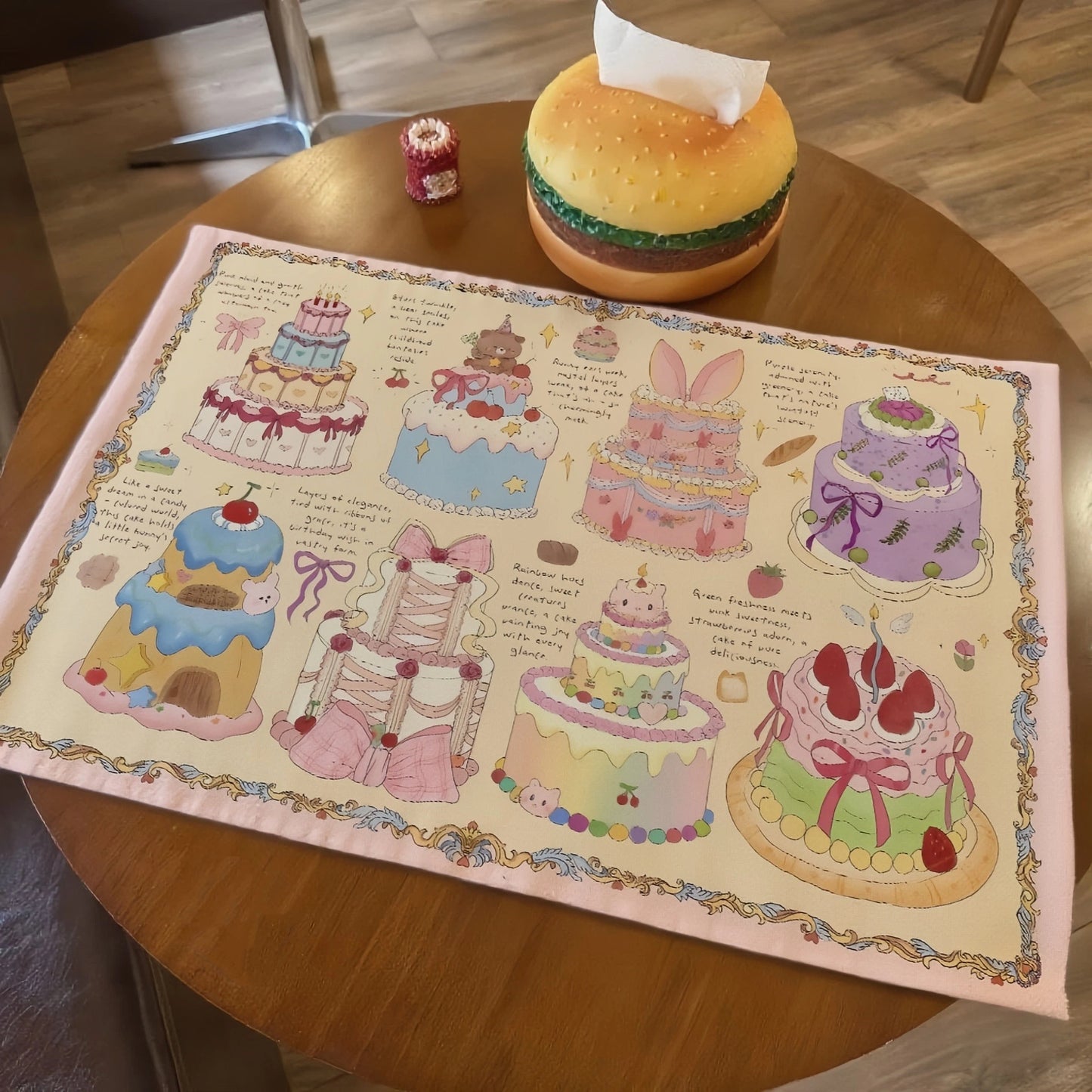 Floral Cake Cotton Linen Table Mat, Sweet & Chic Decorative Placemats for Dining Table