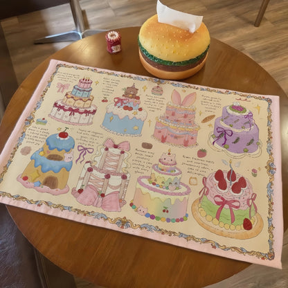 Floral Cake Cotton Linen Table Mat, Sweet & Chic Decorative Placemats for Dining Table