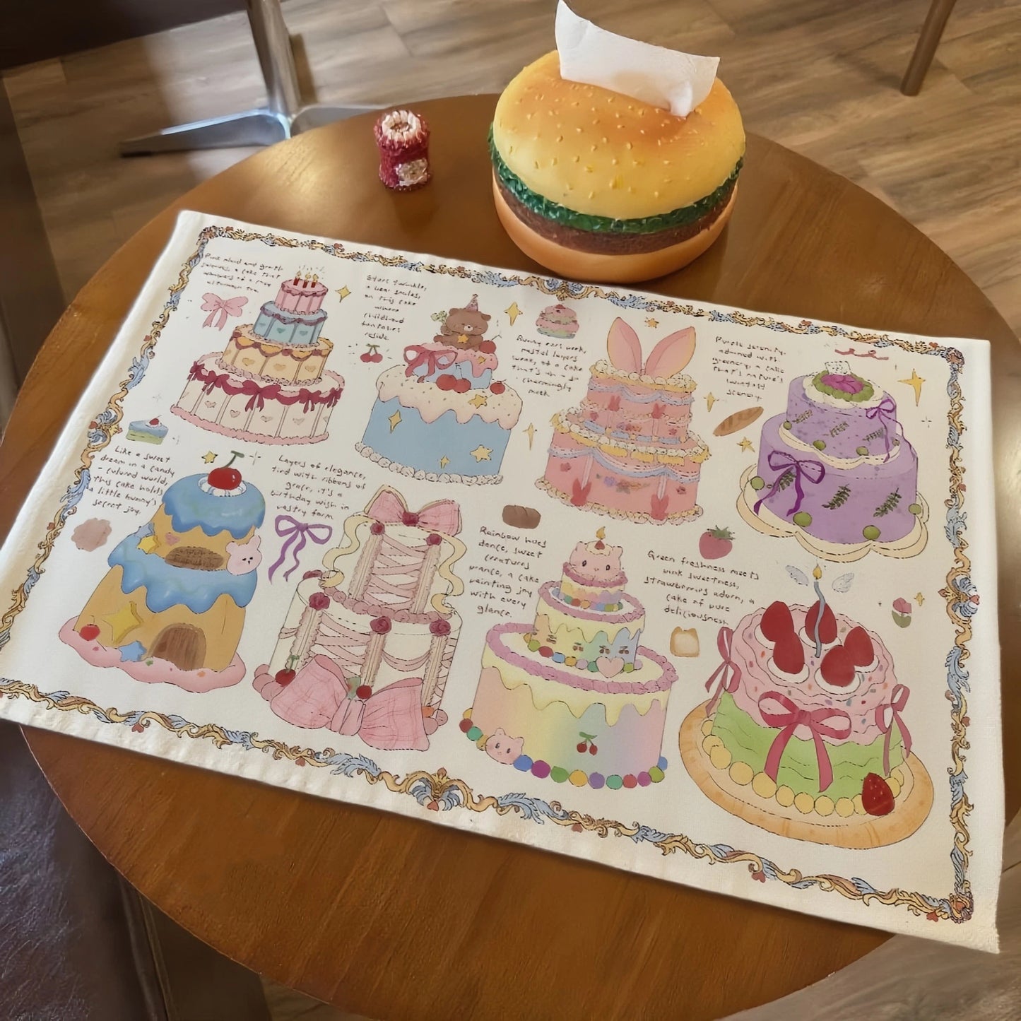 Floral Cake Cotton Linen Table Mat, Sweet & Chic Decorative Placemats for Dining Table