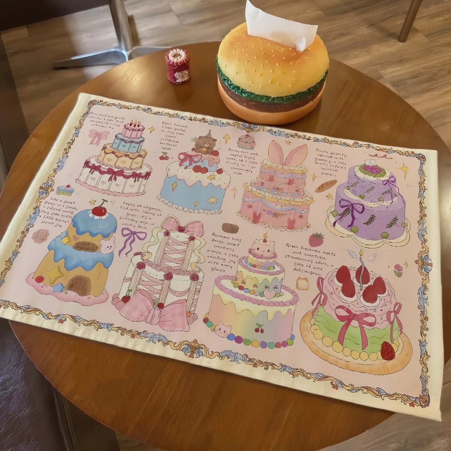 Floral Cake Cotton Linen Table Mat, Sweet & Chic Decorative Placemats for Dining Table