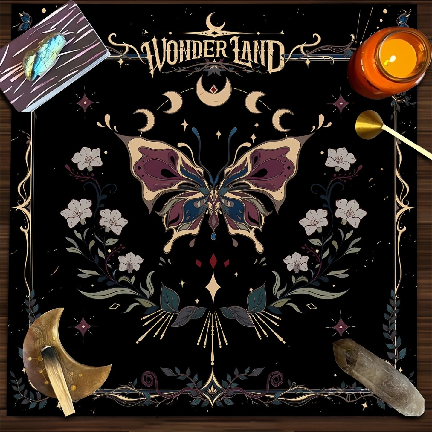 Butterfly Mystical Tarot Velvet Table Mat, Celestial Boho Placemats Décor for Magial Spaces