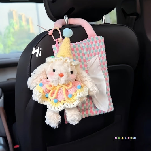Cute Bunny Car Tissue Hanging Bag, Adorable Plush Tissue Holder for Home or Car Decor