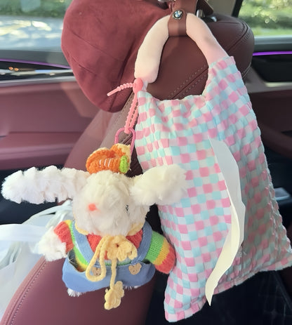 Cute Bunny Car Tissue Hanging Bag, Adorable Plush Tissue Holder for Home or Car Decor